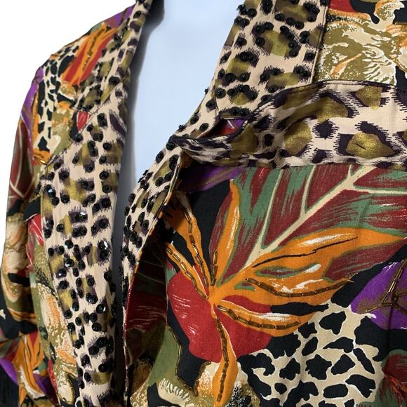 Vintage 90s Beaded Jacket And Tank Top 2pc Set Sz Medium Retro Glam Animal Print - Picture 3 of 12